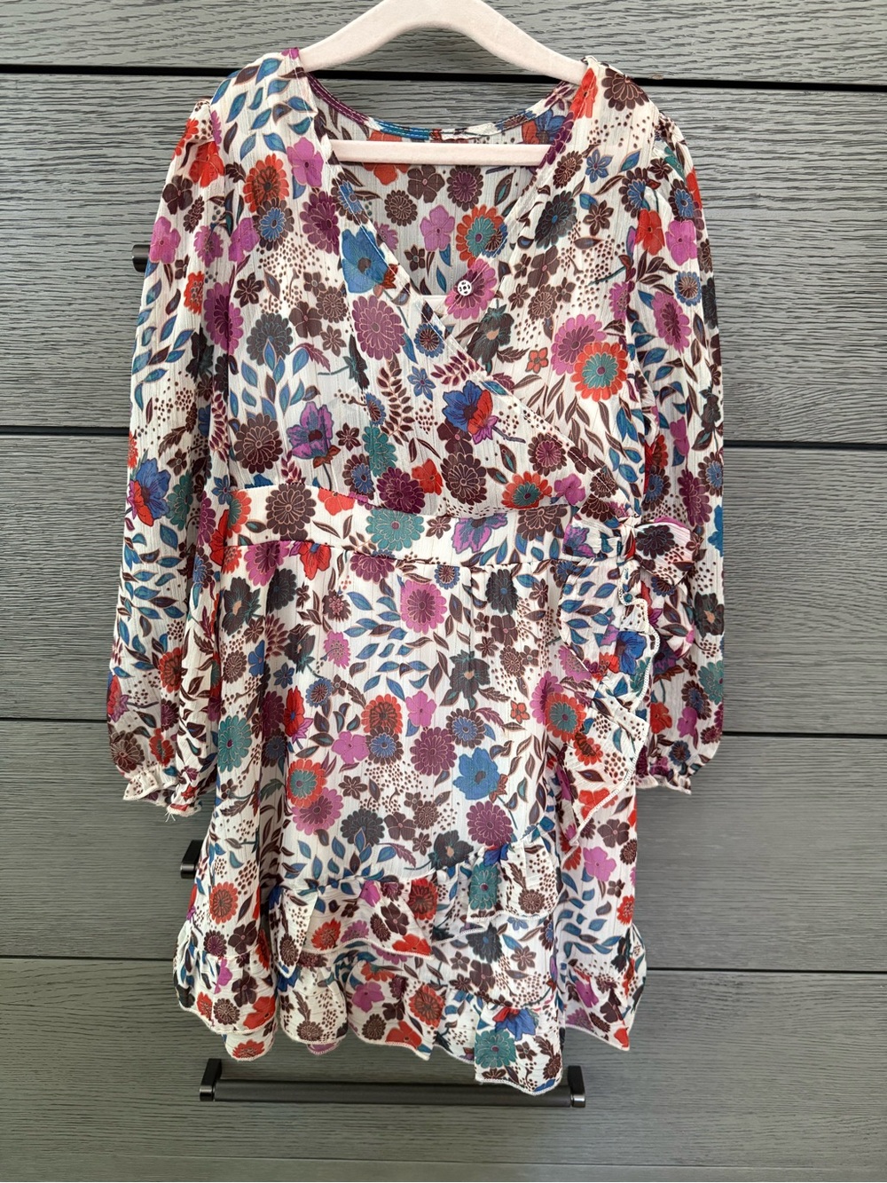 Chenault Girls’ Floral Wrap-Style Tunic in White with Multicolor Blooms